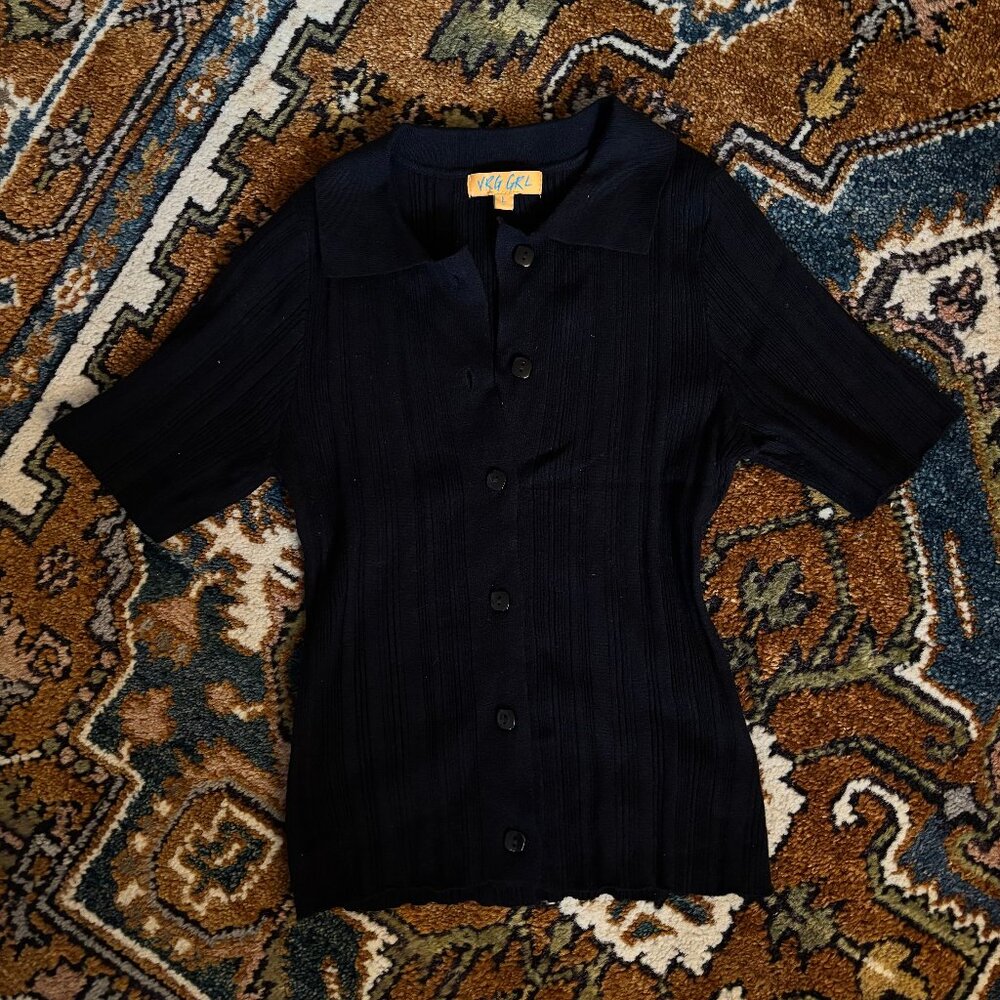 Verge Girl Black Knit Ribbed Button Up Shirt